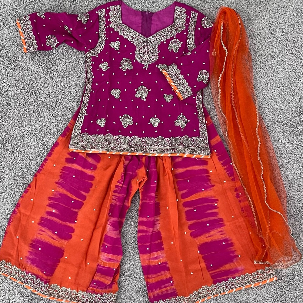 Girls' Traditional Pink and Orange Party Costume